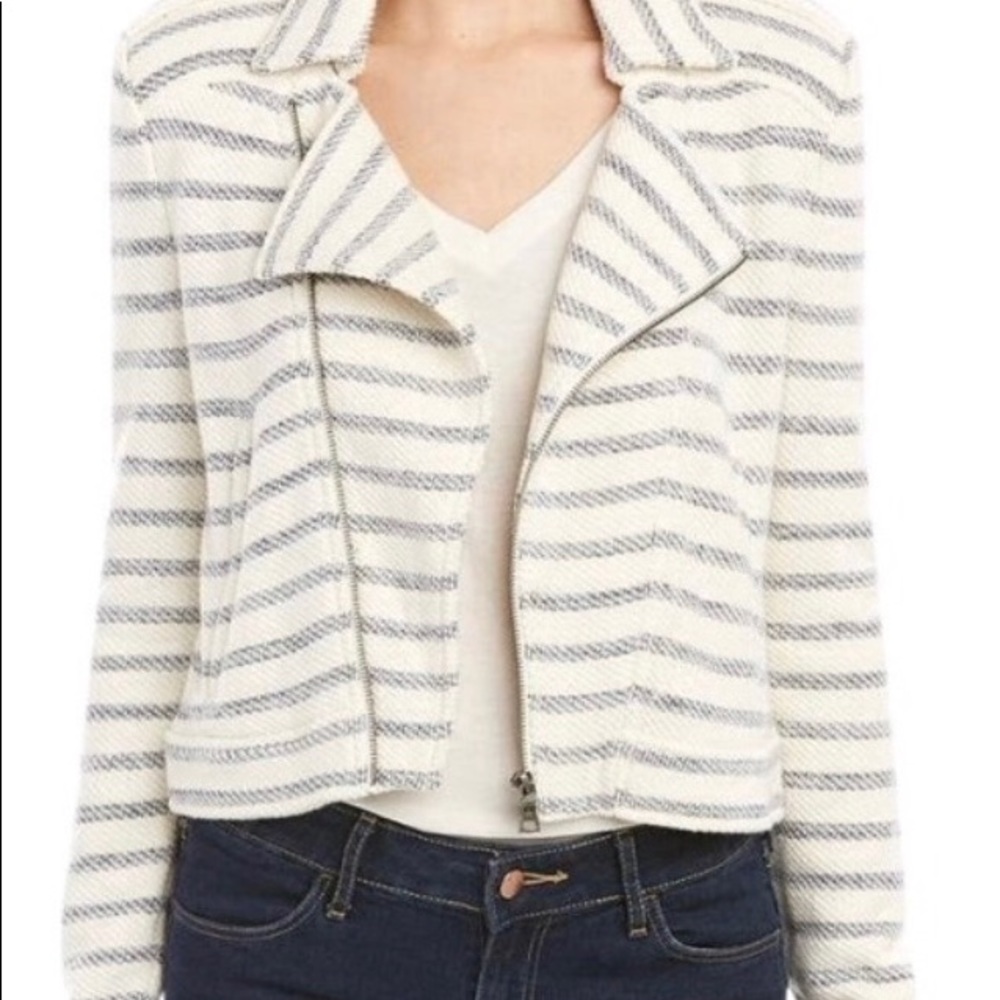 BCBG striped moto jacket